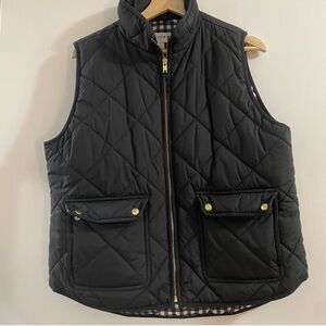 Black Quilted JCrew Vest with Gold Accents